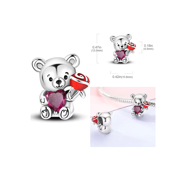 Bear with Rose and Heart Charm