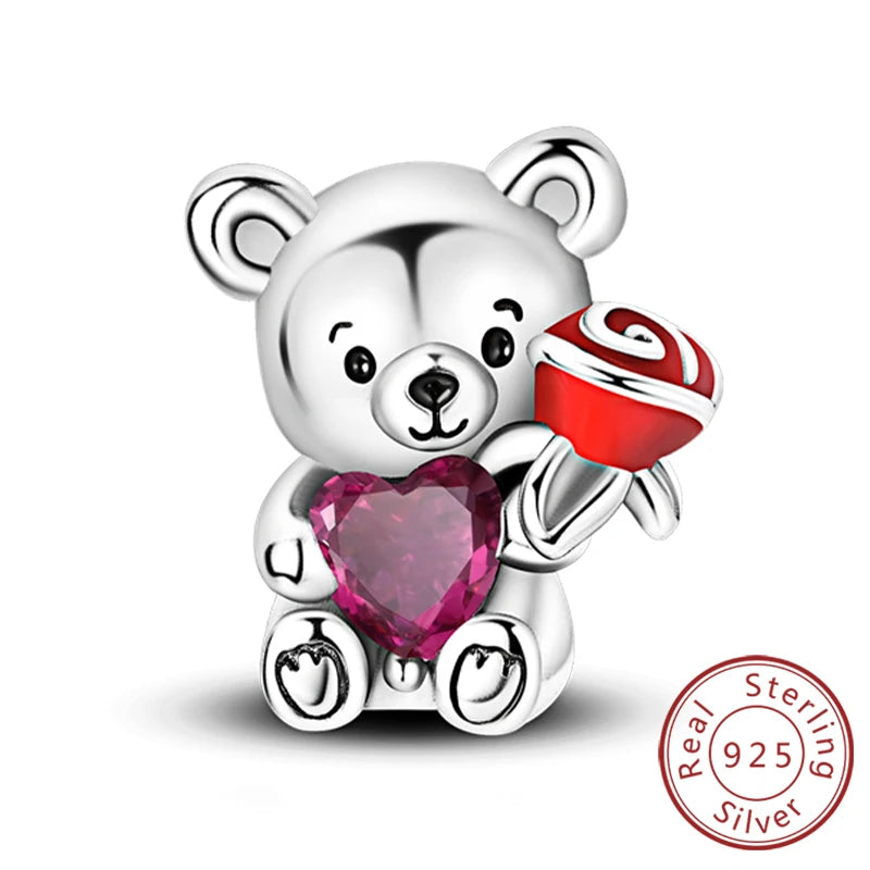 Bear with Rose and Heart Charm